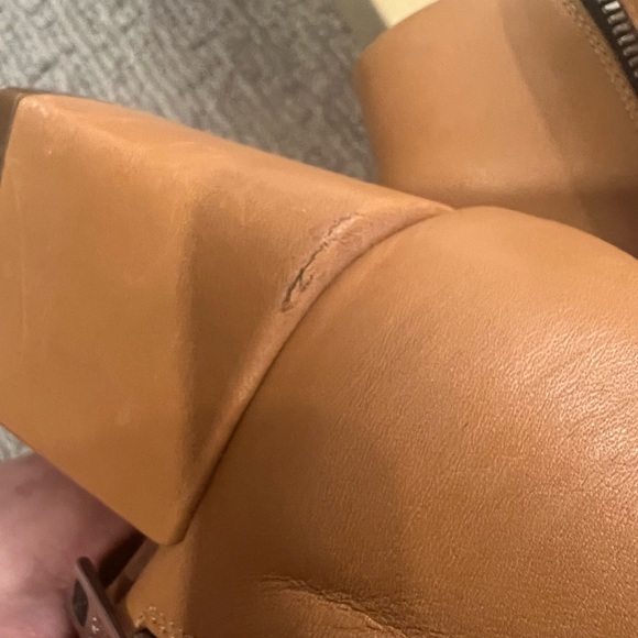 Honey beige block heel zip ankle boots. Heel about 2-3”. Squared toe. - Picture 6 of 7